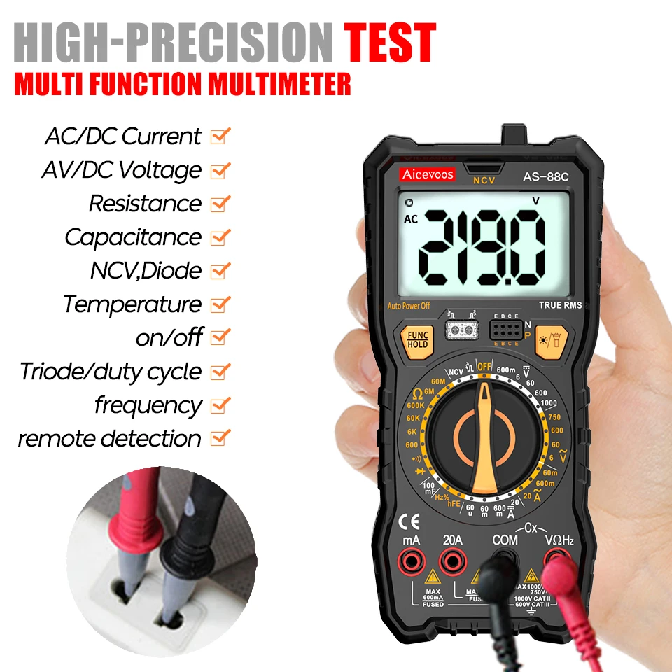 Aicevoos Multimetro Digitale Trms Auto Range Dc Ac Tester Di Tensione Ohm Meter Condensatore Elettrico Professionale Multimetro Ncv Temp