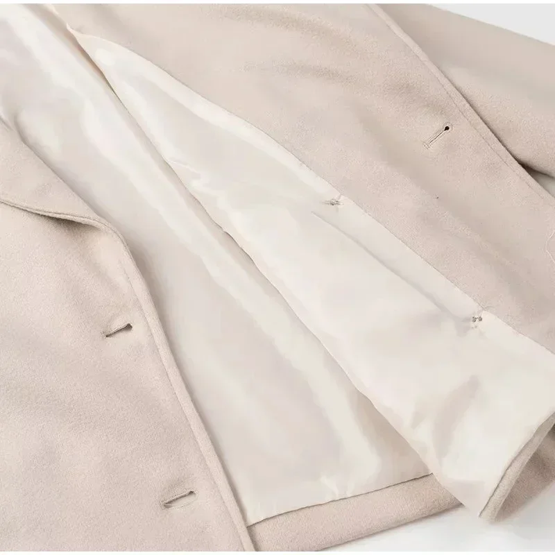 Loose Woolen Blends Coat Women Solid Lapel Double Breasted Pockets Jackets Autumn Winter Fashion Lady Office Outwear New