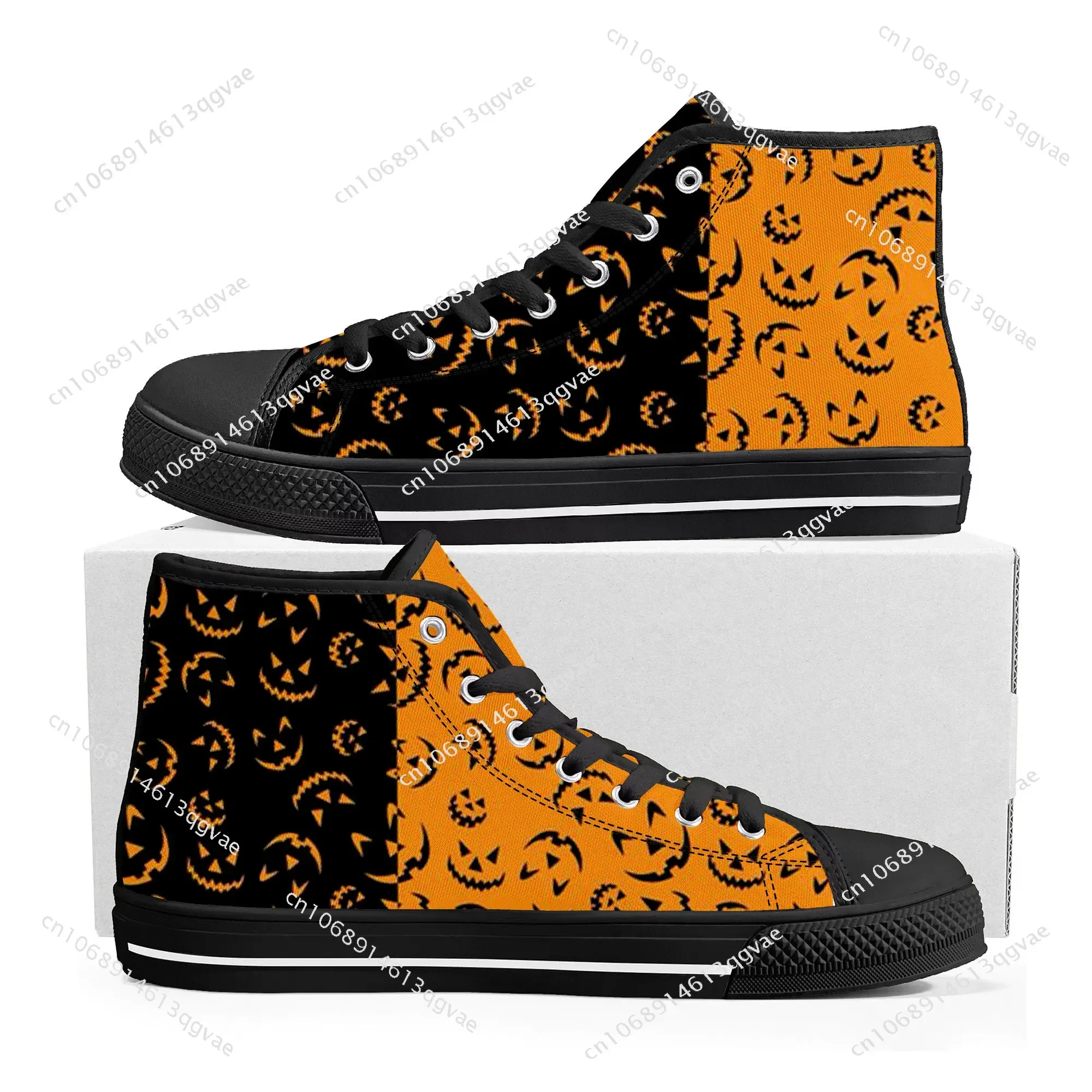 Halloween Pumpkin High Top High Quality Sneakers Mens Womens Teenager Canvas Sneaker Custom Made Shoe Casual Couple Shoes Black
