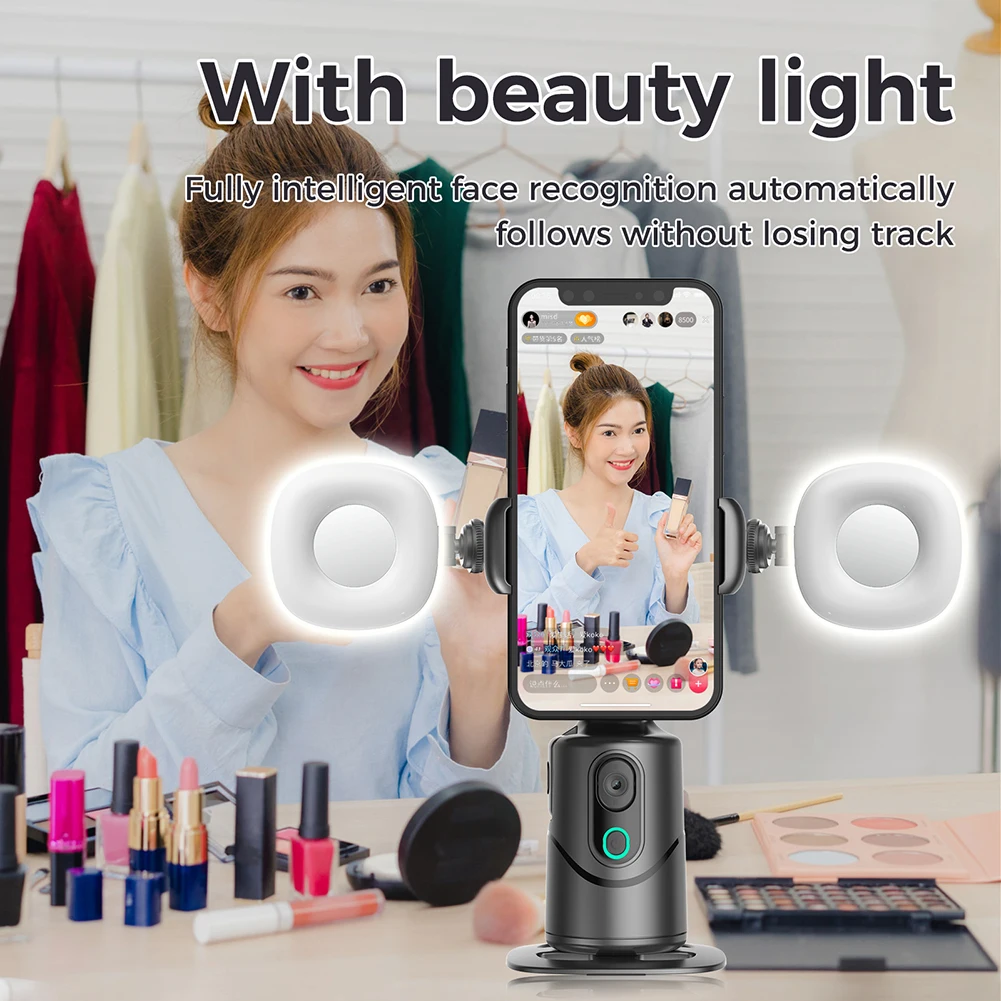 Andoer Treppiede per auto Face Tracking, intelligente supporto per cellulare con tracciamento del movimento, girevole a 360°, supporto per telefono intelligente con clip per telefono, vite da 1/4 per