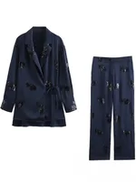 KONDALA Vintage Chic Casual Women Suit V Neck Pockets Blazer Straight Loose Pants New Fashion 2024 Autumn Office Lady Set - Image 4