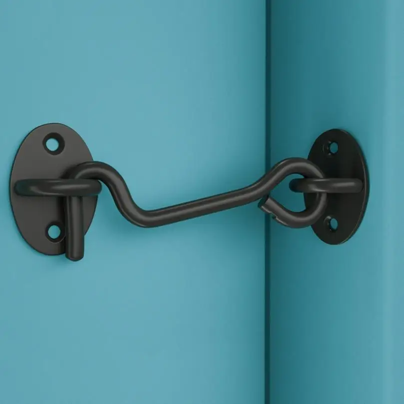 2pcs 4 Inch Thickened Stainless Steel Black Door Latches for Window / Sliding Door / Cabinet Hook and Eye Lock Windproof Hook