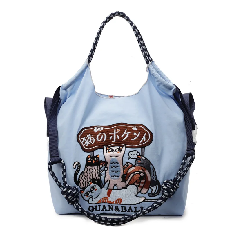 Eco-Friendly Embroidered Nylon Tote: Stylish and Spacious City Handbag