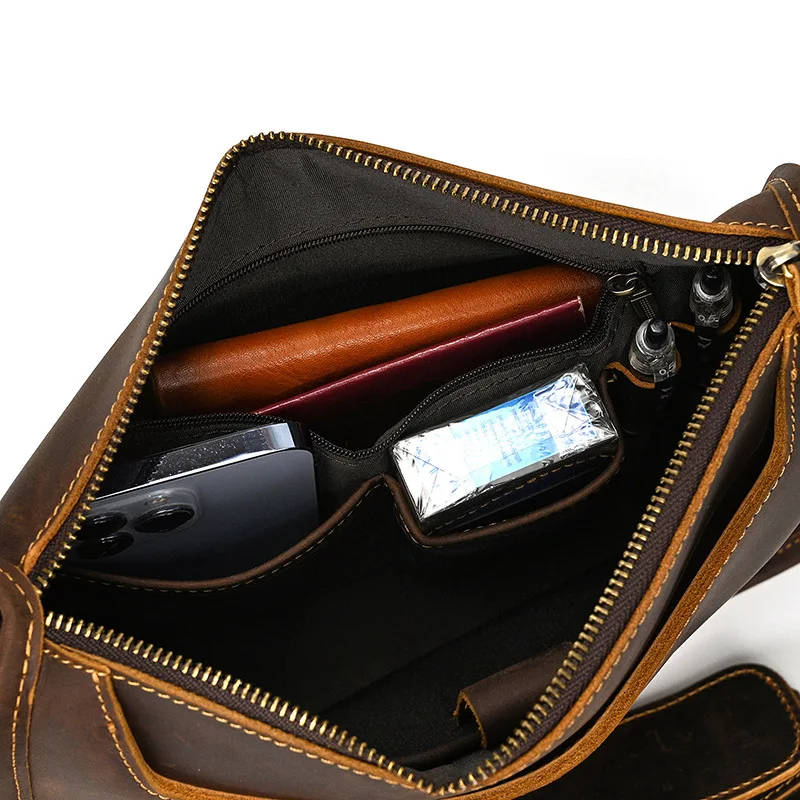 Genuine Leather Men's Shoulder Briefcase Travel Messenger Bag