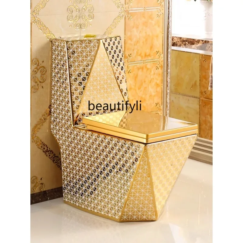 

Household Flush Golden Toilet Siphon Water-Saving European Toilet Square Diamond Color Ceramics Sanitary Wares