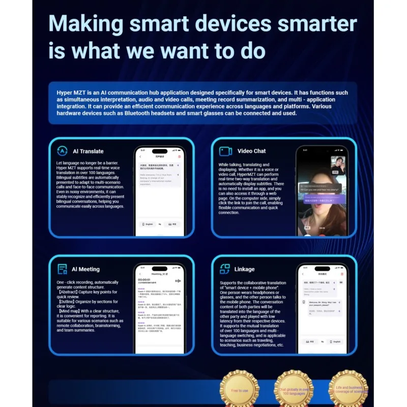 New Smart Glasses AI translation 100+ Languages Make Receive Calls Music Calling Noise Reduction Light BT TWS Glasses Men Women