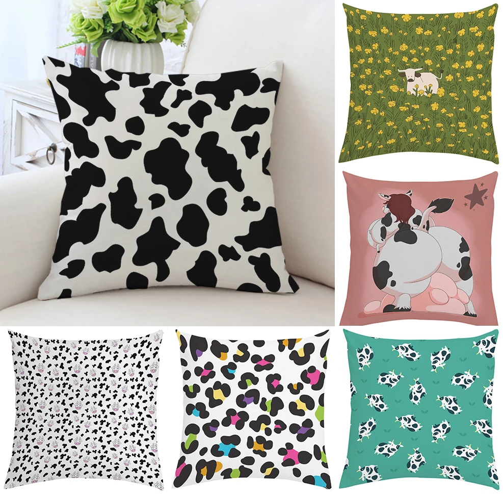 

45x45cm Cow Pattern Cute Pillow Cover Double Sided Printed Sofa Cushion Cover Car Decoration Cushion Cover Chair Lumbar Support