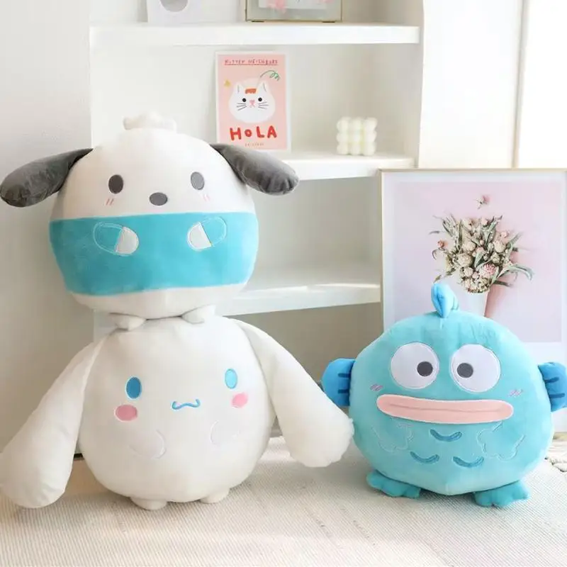 Kawaii Sanrio Dumpling Plush Toy Lovely Cartoon Pochacco Cinnamoroll Hangyodon Doll Anime Pillow Ornament Child Birthday Gift hutao genshin ghost toys doll game genshin impact throw pillow game genshin impact klee bomb dango dumpling plush cosplay props