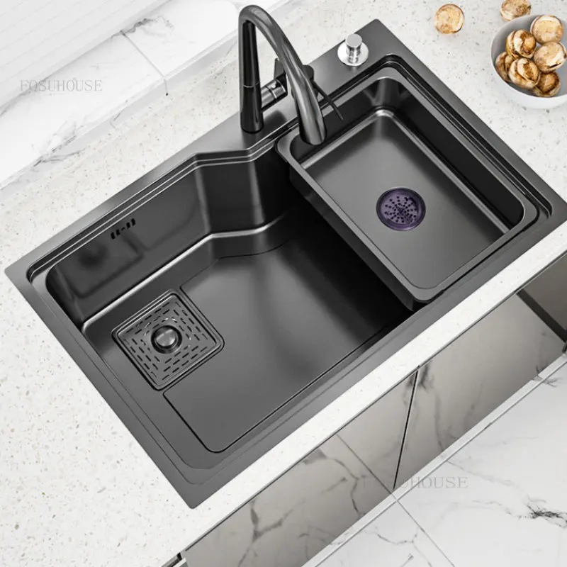 Single Slot Kitchen Sinks Strainer Stainless Steel Wash Basin Handmade Sink  Under Counter Household Items Kitchen Accessories