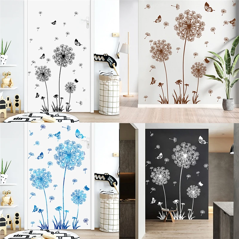 Colorful dandelion butterfly dancing wall stickers 3D landscape decoration stickers, living room corridor self-adhesive decorati