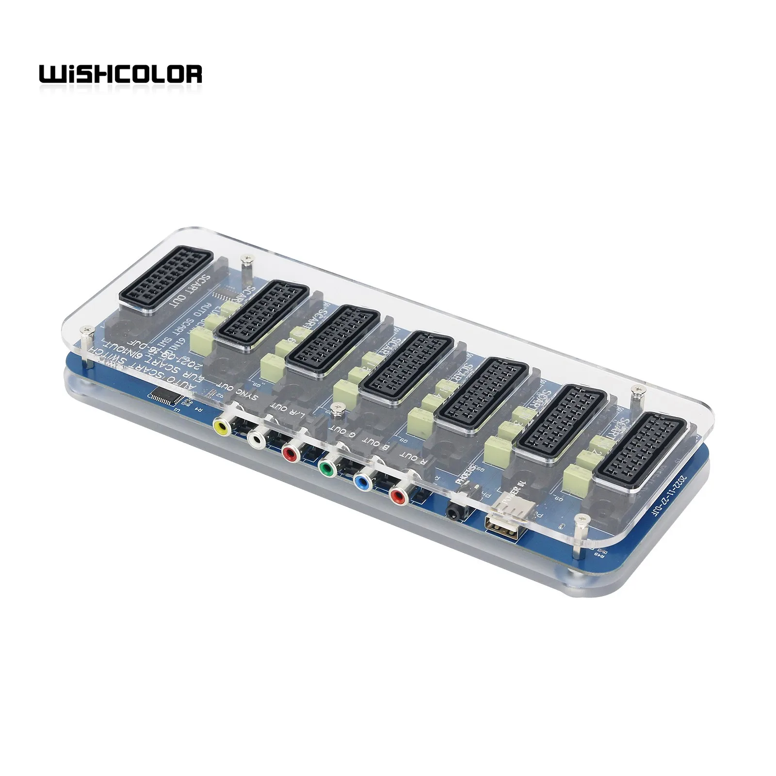 Wishcolor New acrilico Case SCART distributore Converter Video 6 Input 1 Output Automatic EUR Divider Board Device