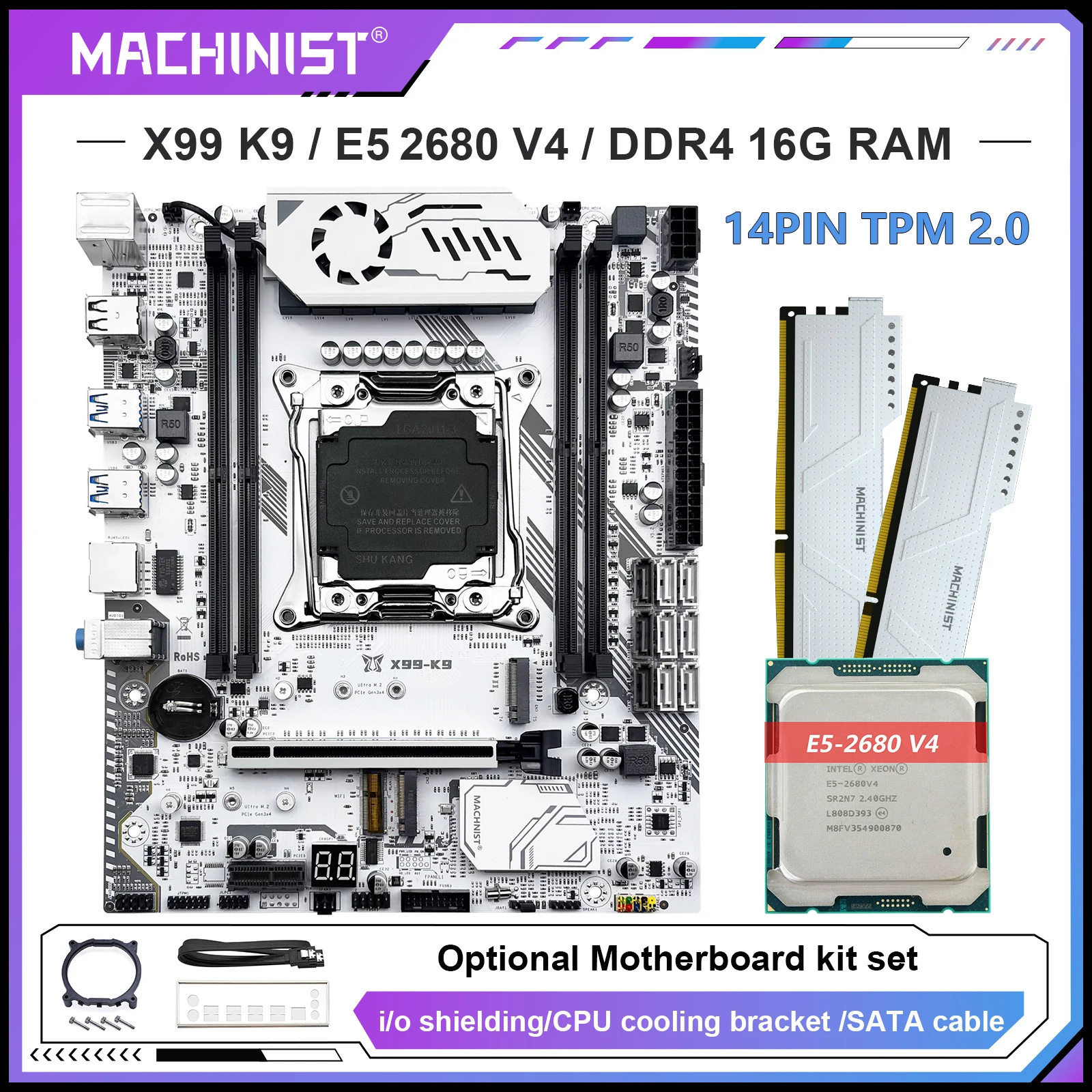 MAXHINIST X99 K9 TPM 2.0 Motherboard LGA 2011-3 Xeon E5 2680 V4