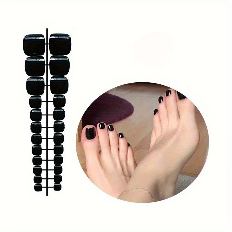 탈부착 가능한 프렌치 페이크 발톱 - 짧은 스퀘어 솔리드 누드 블루 블랙 발톱 팁 가짜 프레스온 네일 홈 살롱 네일 아트 DIY용