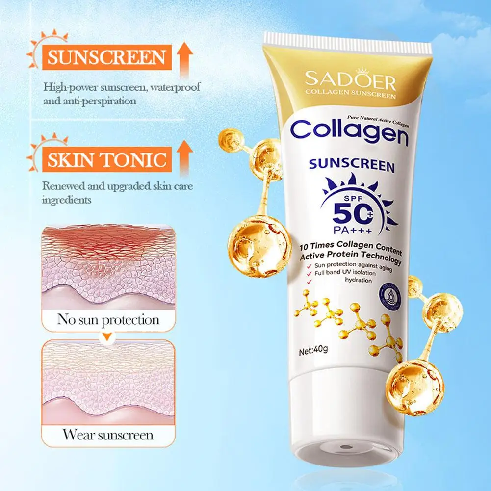 SADOER Collagen Sunscreen UV Protection Cream Moisturizing Brightening SPF Formula Lightweight Non-Greasy Skin Care 1/3/5PCS