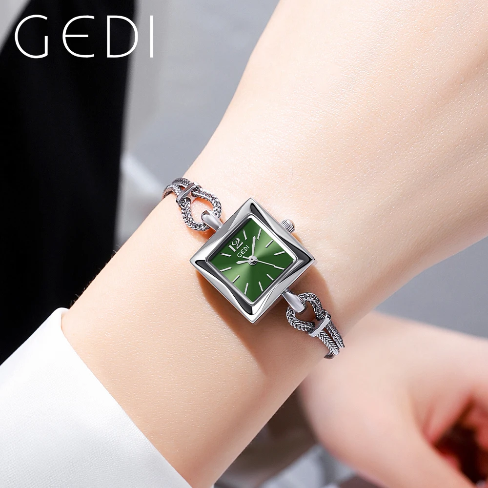 Gedi Rose Goud Vrouwen Vierkant Horloge Legering Touw Band Waterbestendigheid Luxe Mode Dames Quartz Polshorloge Jewely Horloge 20Mm