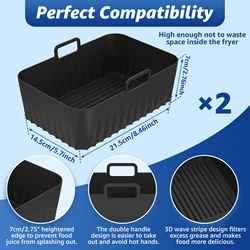 Silicone Baking & Cooking Basket - Heat Resistant Rectangular Liner for Air Fryers, Ovens, and Microwaves (Set of 2) (2PCS)