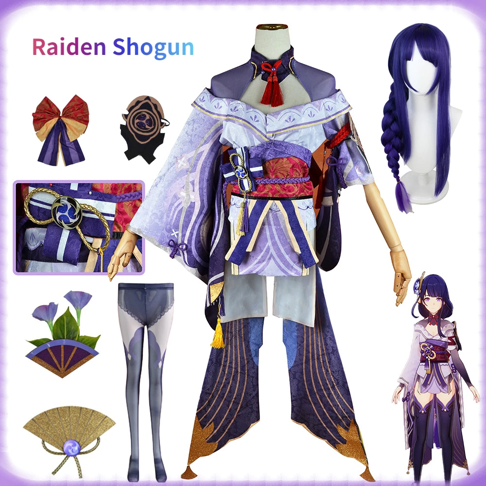 

Genshi Imapct Cosplay Raiden Shogun Costume Anime Game Cos Uniform Wig Socks Baal Outfits Chinese Style Halloween Costumes