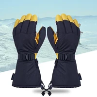 Cowhide Long Warm Ski Gloves Five-finger Waterproof Windproof Winter Snowboard Gloves Motorcycle Cycling Snow Mittens 1