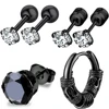 1-16 Pairs Men's Black Earrings and Ear Stud Kit Stainless Steel Fashion Piercing Jewelry Cross Dangle Hoop Earrings Set 4