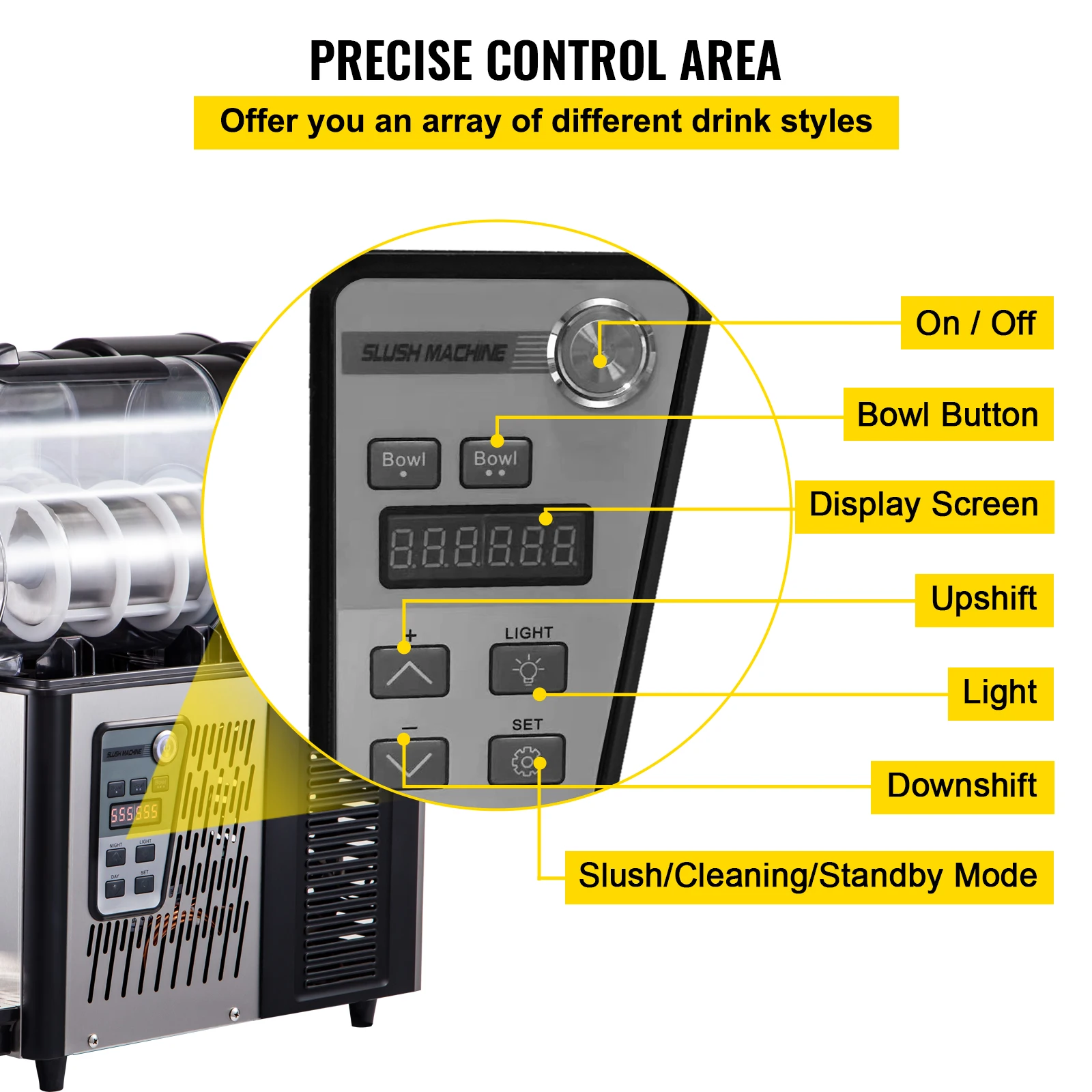 VEVOR Commercial Slushy Machine, 3LX2 Tank Slush Drink Maker, 370W Frozen Drink Machine with Temperature Preservation, Black 4