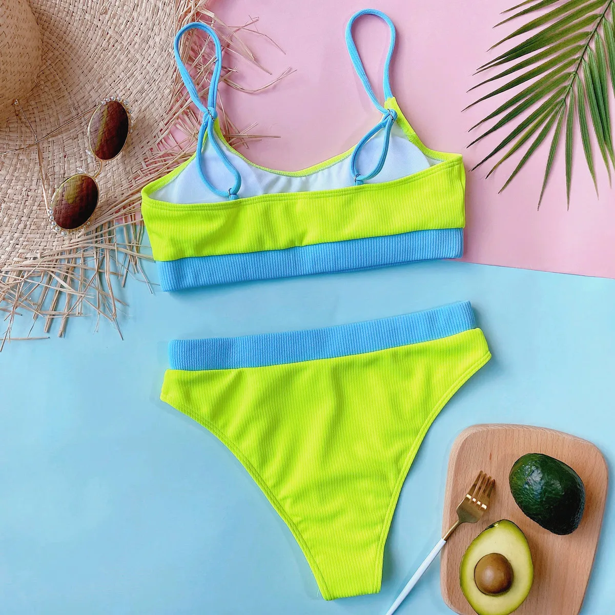 green bikini set 2022 High Waist Bikini Swimsuits Women Push Up Swimwear Ribbed Bathing Suit Strap Biquini Sexy Brazilian Bikinis Set Beachwear bikini shorts set