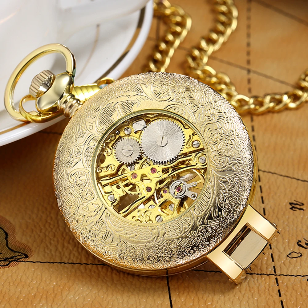 Luxury Stainless Steel Automatic Mechanical Pocket Watch Fashion Men Women Pendant Exquisite Sculpture Roman Dial Hollow Clock