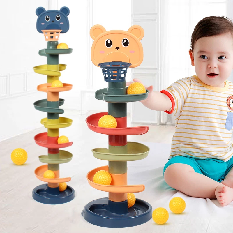 Baby Rolling Ball Pile Tower Early Educational Toy For Babies Rotating Track Educational Baby Gift Stacking Toy For Kids