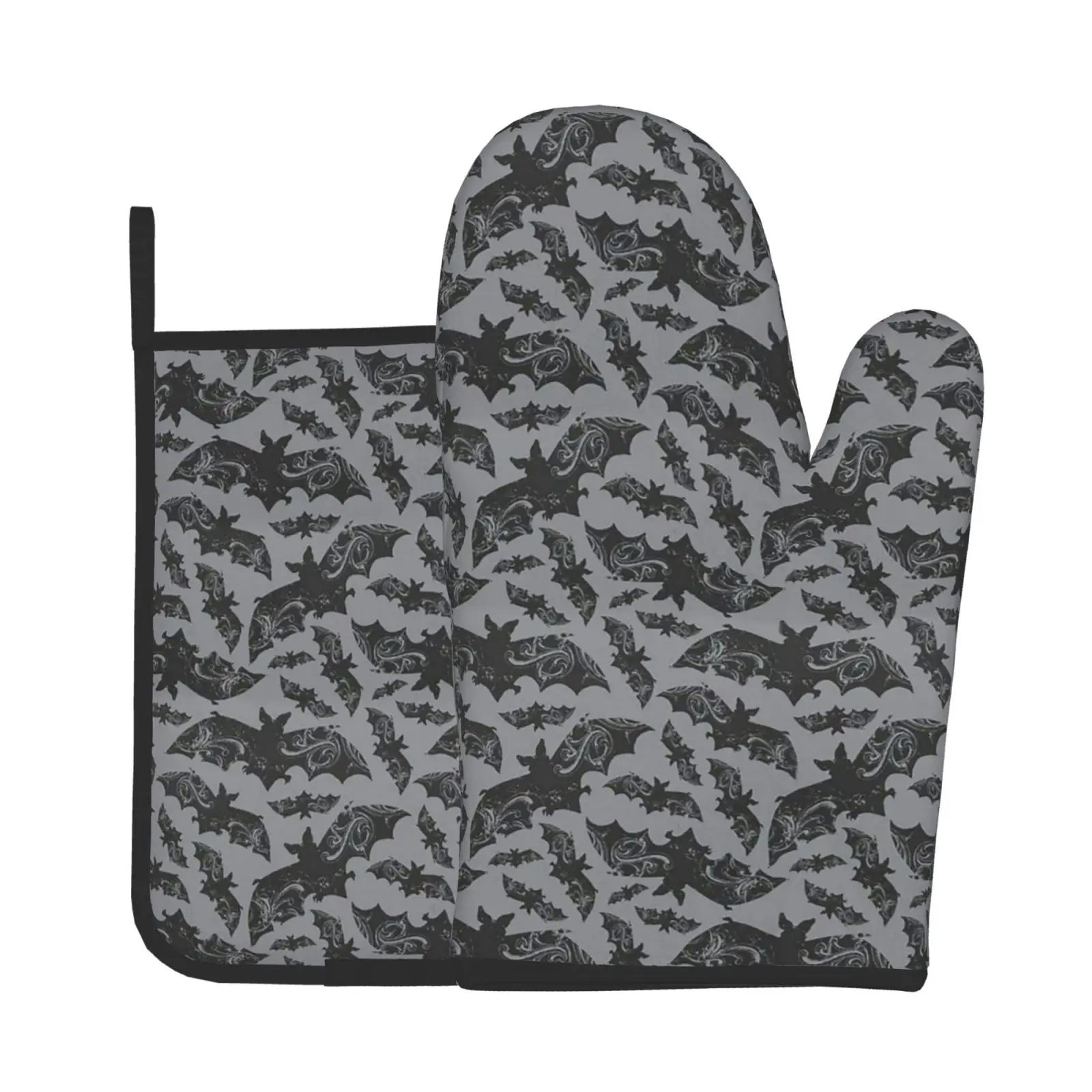 Halloween Bats Oven Mitts and Pot Holders Heat Resistant Non Slip Oven Gloves for Safe Cooking Baking Grilling