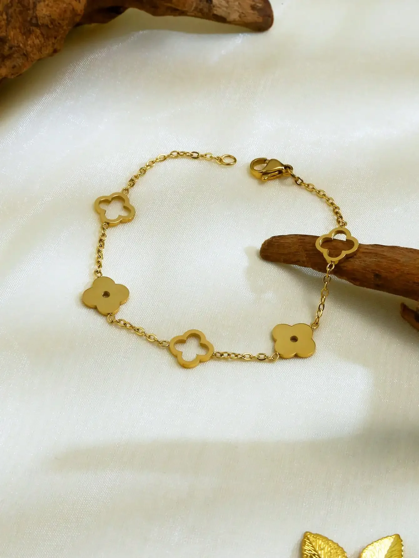 1 Piece Stylish Elegant Simple 18K Gold Plated Stainless Steel Four Leaf Clover Bracelet, Holiday Gift for Friends, Mothers 5