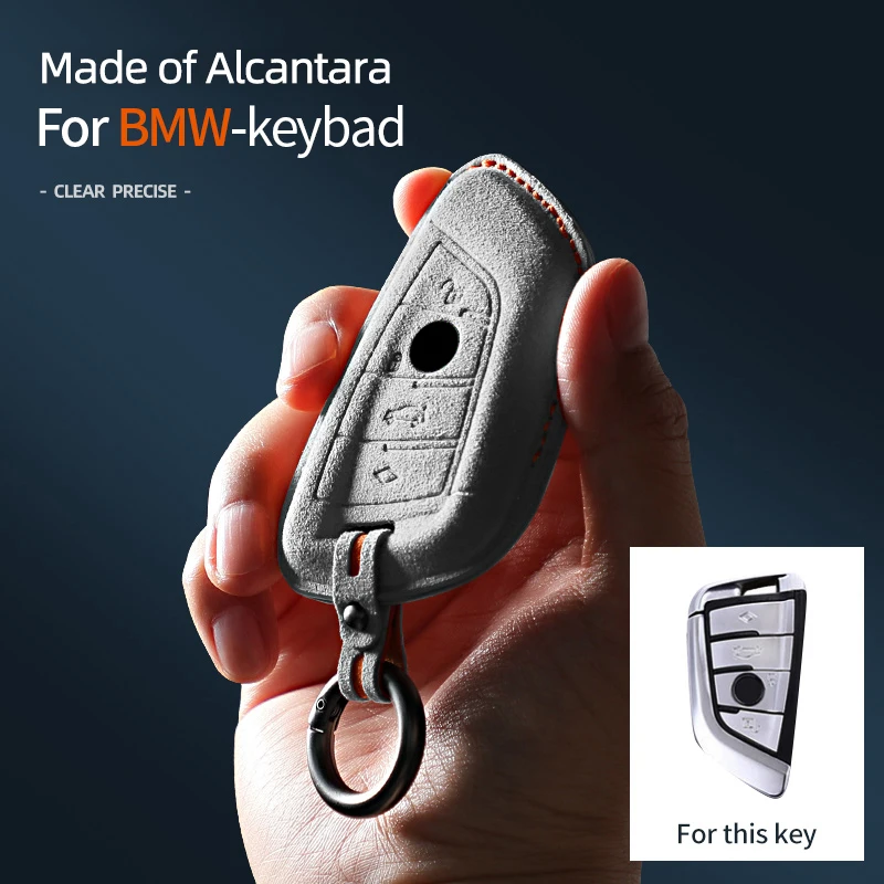 

Alcantara Car Key Case Cover For BMW X1 X3 X5 X6 1 2 3 5 7 Series F15 F16 F20 F22 F30 F32 G30 Keychain Accessories