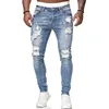 Fashion Street Style Ripped Skinny Jeans Men Vintage wash Solid Denim Trouser Mens Casual Slim fit pencil denim Pants hot sale 2