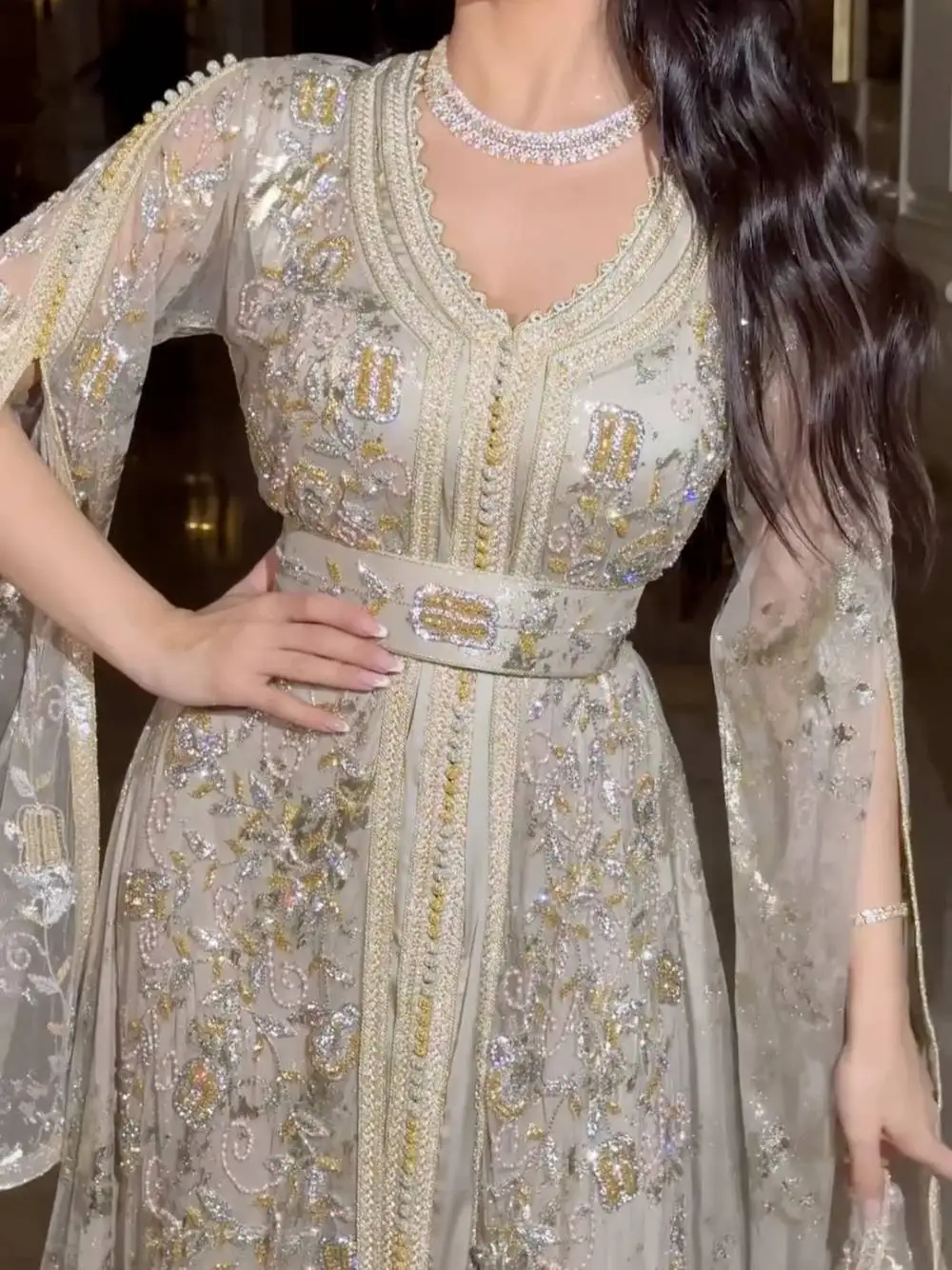 فستان سهرة نسائي لامع هوت كوتور للحفلات القفطان عل...