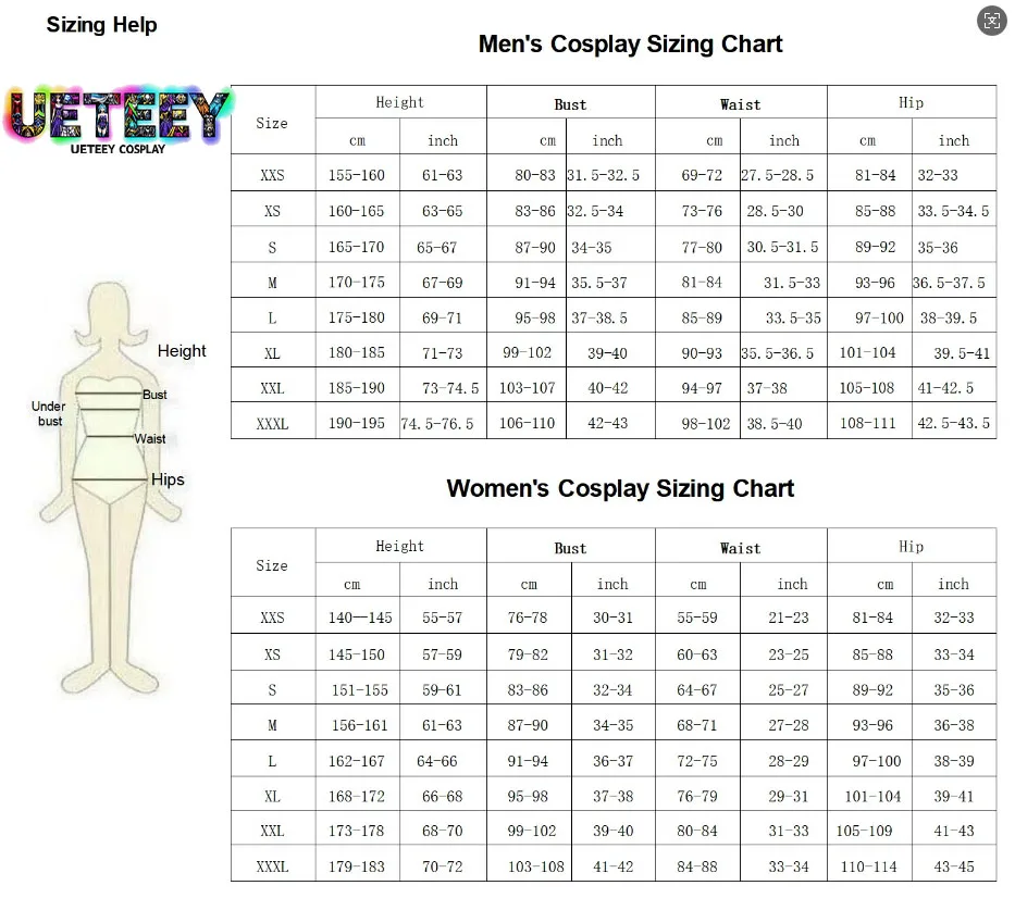 Cosplay Costume Detail and Sizing