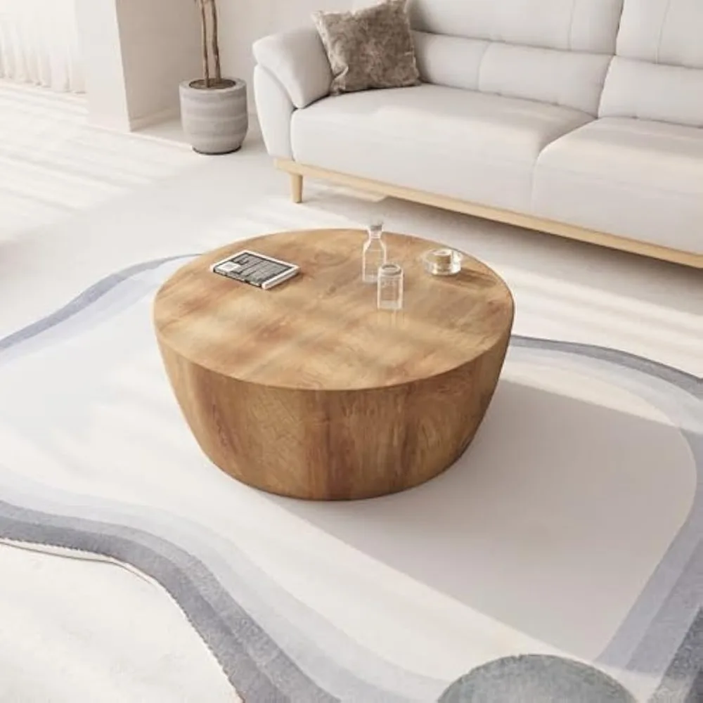 Round Coffee Table, 29.52IN Wooden Coffee Table, Reversible Round Table, Vintage Round Coffee Table Suitable for Bedroom 5
