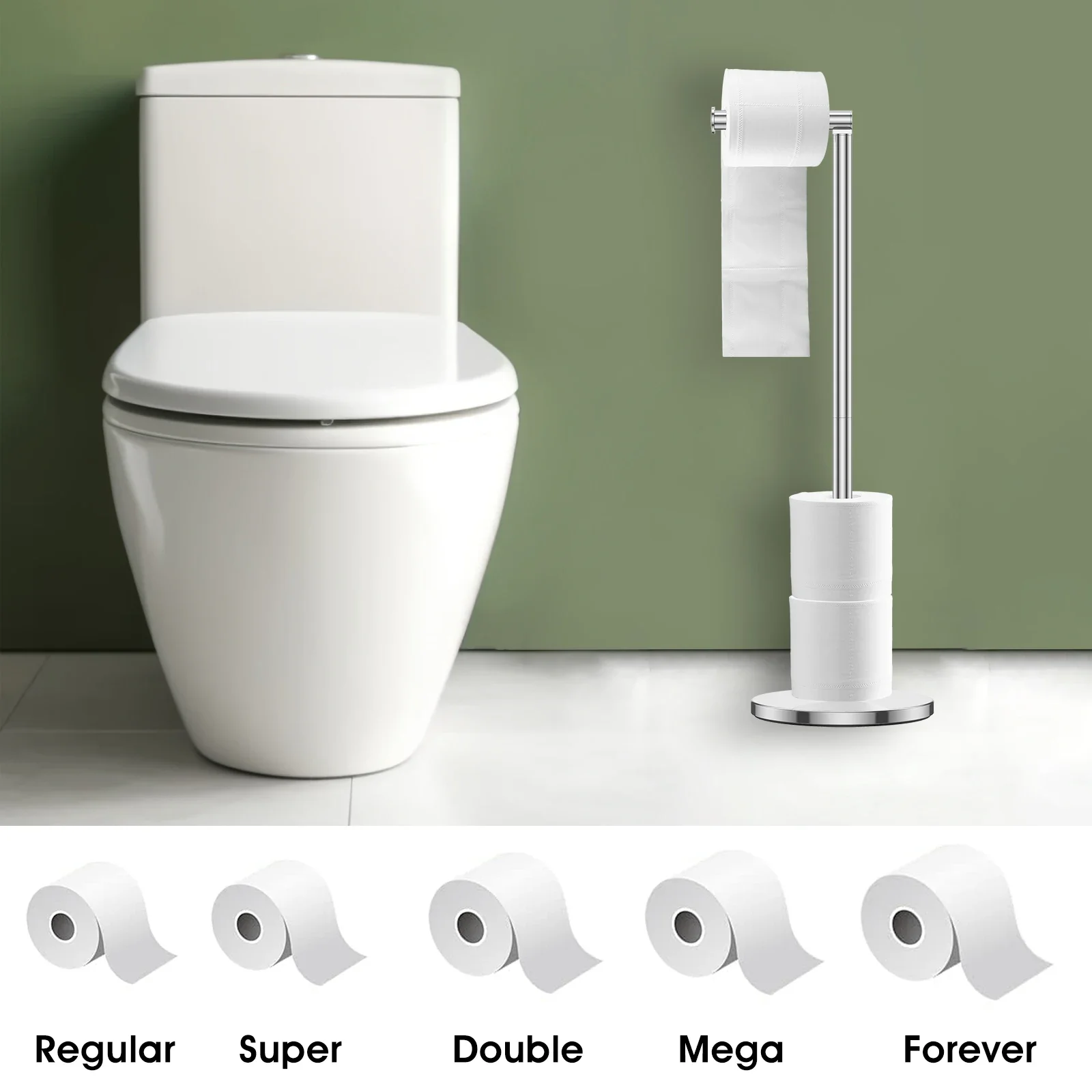 Freestanding Toilet Roll Holders Stainless Steel Toilet Paper Stand Folding Paper Base Anti-Rust Space Bathroom Tissue Rack