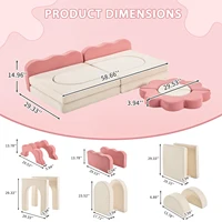 12-Piece Modular Kids Sofa All-Sponge Design Free Combination Pink-color & White Colorblock Corduroy Fabric 2