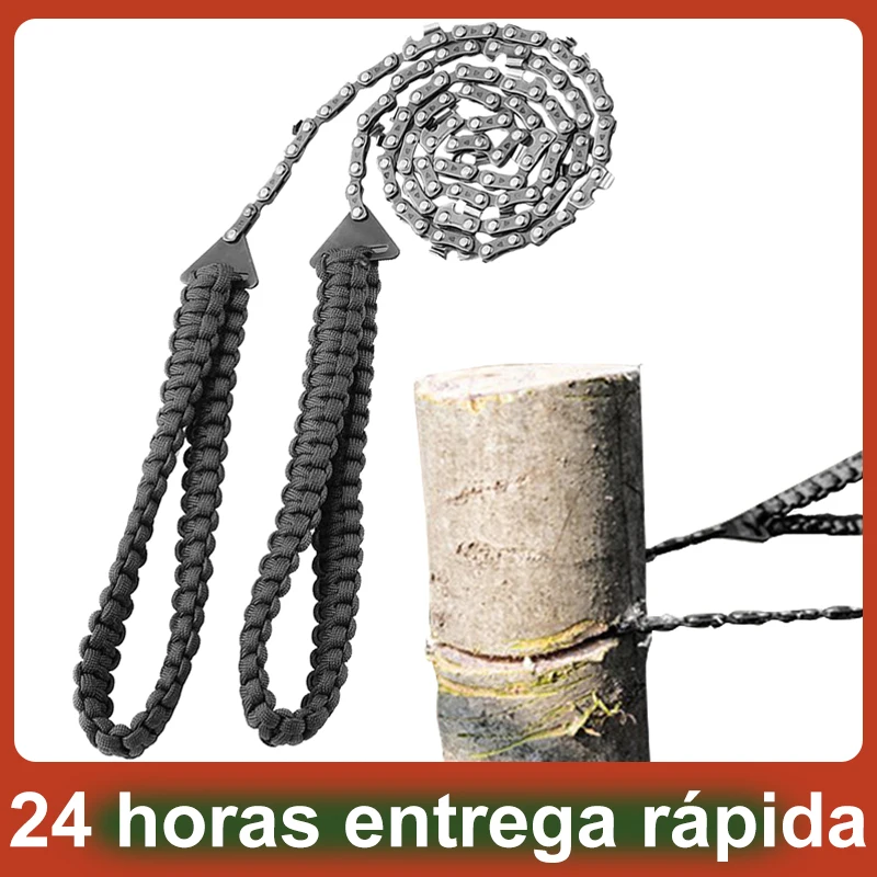 Pocket Chainsaw com Paracord Handle, Outdoor Survival Gear, Folding