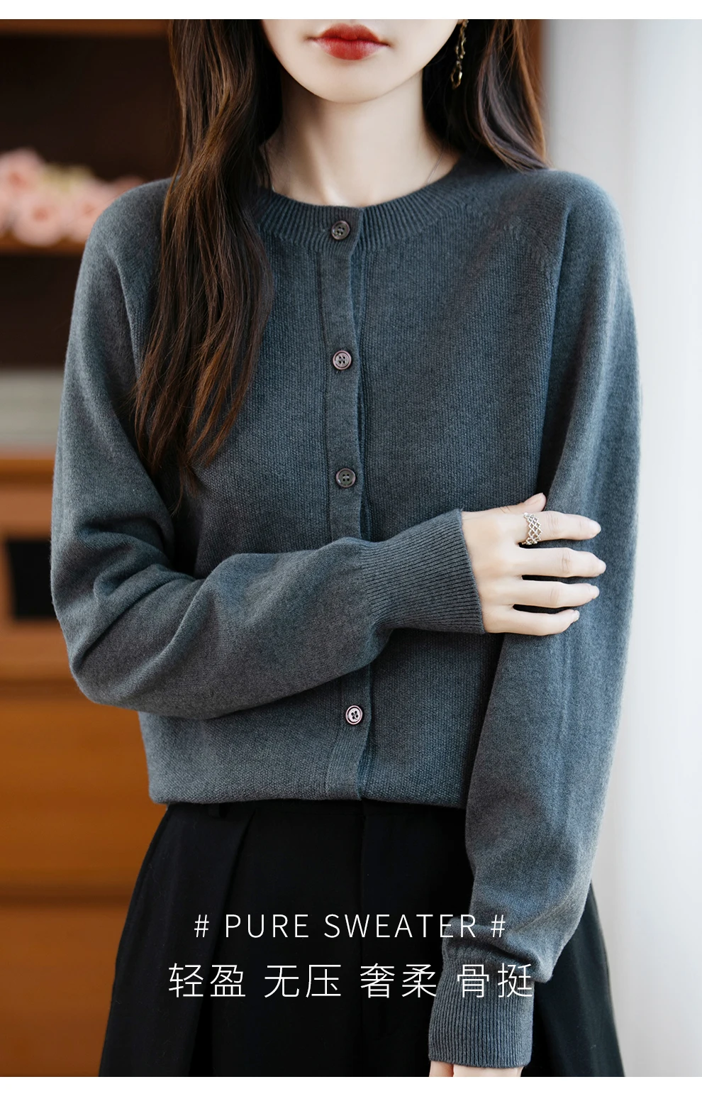 Classic Merino Wool Woman Sweater Basic Female Autumn Winter Knitted Cardigan Elegant Ladies Cashmere Long Sleeve Clothing Tops