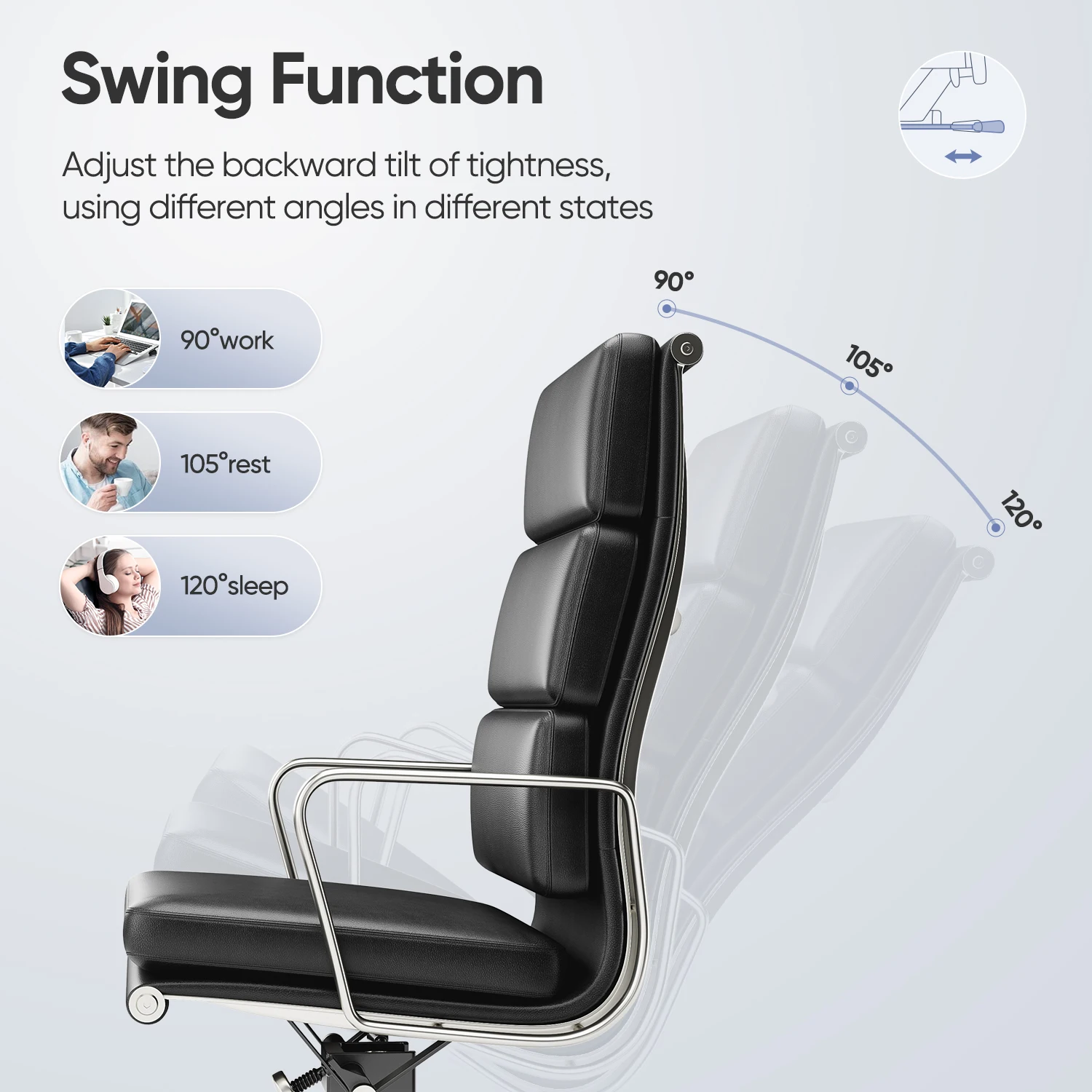 Modern Soft Pad Office Chair Genuine Leather Executive Desk with Lumbar Support Ergonomic Computer Chair with Aluminum Arms 4