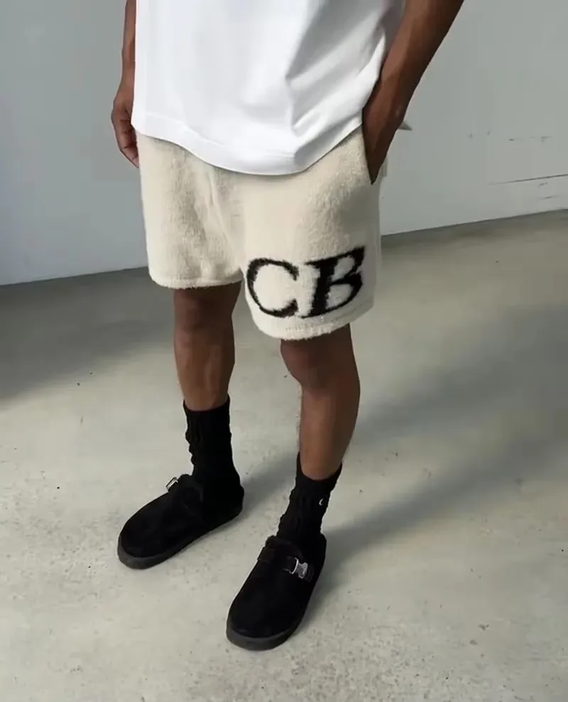 25SS Heavy Fabric Classic CB Logo Jacquard Knit Shorts 1:1 Top Quality Men Women Oversized Black Gray Apricot Breeches 2