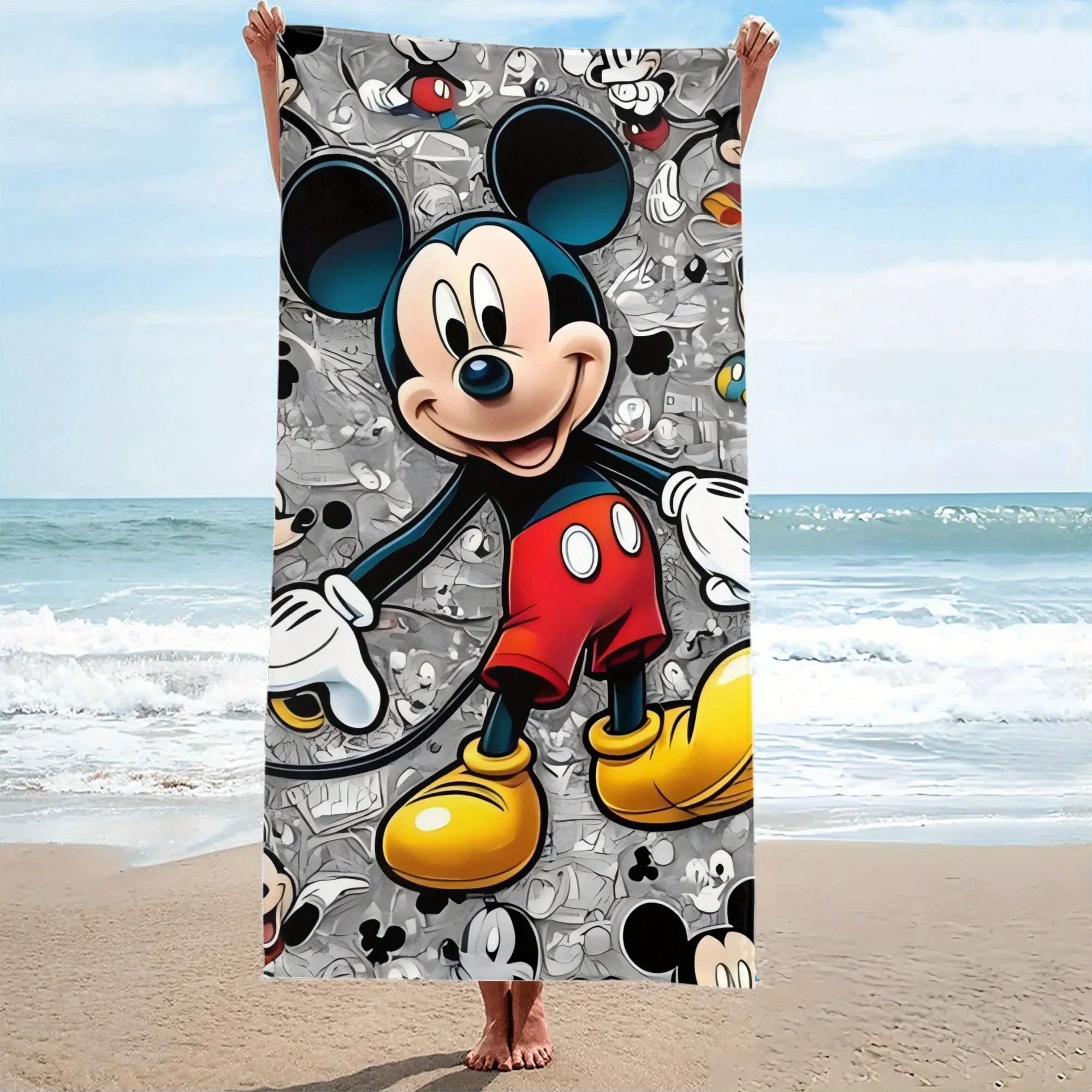 One Mickey Beach Towel Made of Quick-Drying Soft Microfiber, Ideal for Travel, Beach Outings, Pool Days, And Camping, Perfect
