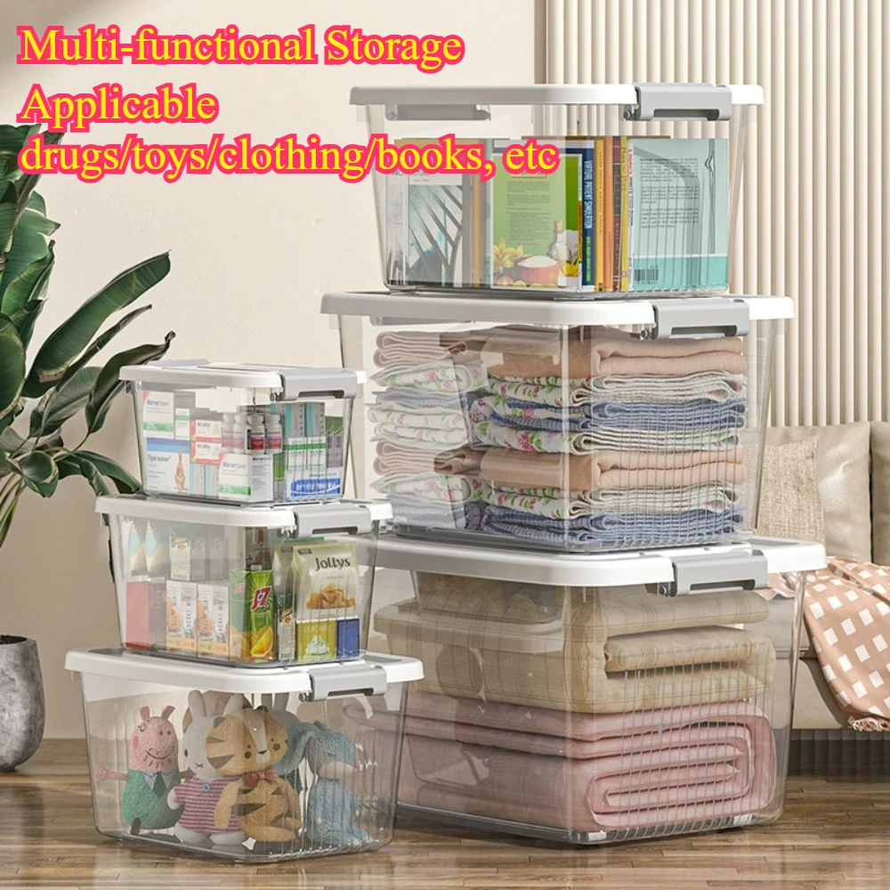 Transparent Storage Box Household Plastic Basket Clothing Classification Box Book Storage Box Medicine Suitcase Home Organizer