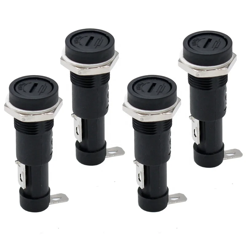 

4pcs 15A 250V Glass Fuse holders 5x20 6x30 Black Insurance Tube Socket Panel Mount Fuse Socket Copper