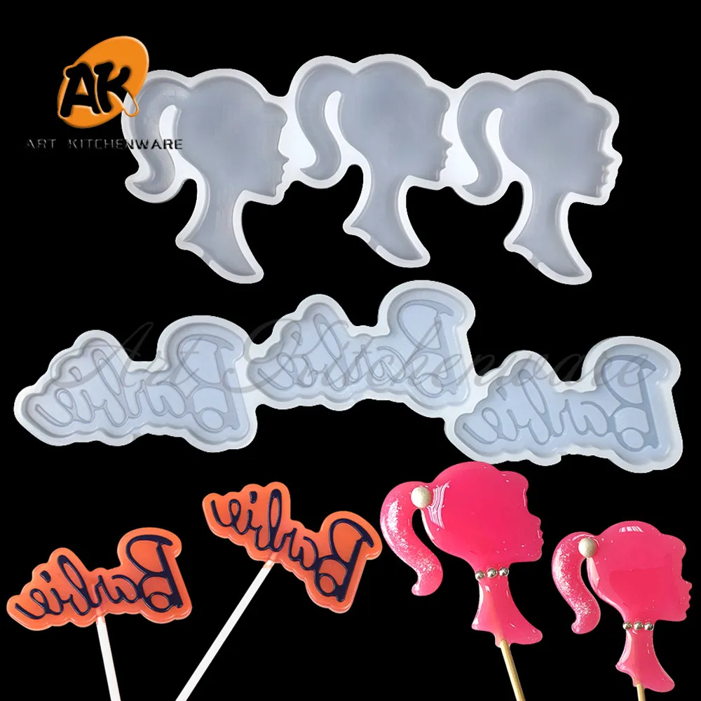 

3D Cartoon Girl Design Lollipop Silicone Mold Chocolate Candy Topper Mould DIY Epoxy Resin Model Cake Decorating Tools Bakeware