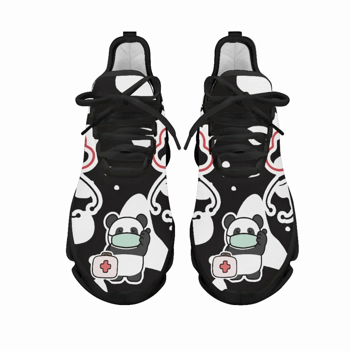 Yikeluo Nurse Panda Print Women Mesh Swing Sneakers Girls Breathable Lace up Platform Shoes for Ladies Footwear 2022