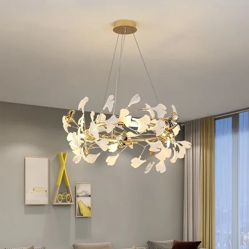 White Ginkgo Chandeliers Living Dining Room Acrylic Leaves Pendant Lights Designer Light Luxury Hotel Bar Desk Lamp led chandelier ceiling chandelier led pendant light
