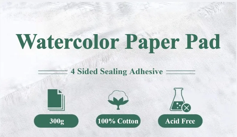 POTENTATE 300g Baumwollzellstoff Aquarellpapier-Block Kaltgepresstes Aquarell-Notizbuch mit 4-seitigem Klebeverschluss für Kunststudenten – Detail 2