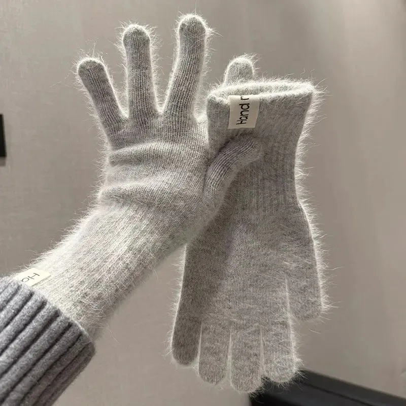 Women Wool Cashmere Gloves Cable Knit Touchscreen Finger Hole Winter Autumn Warm Wrist Length Classic Gloves Female Mitten - 6