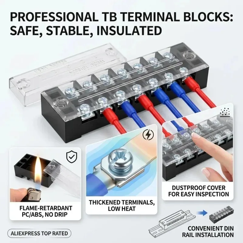 Enhanced Power Wire Connector - Dual Row Strip Barrier Terminal Block with Screw Connection and Multiple Position Options