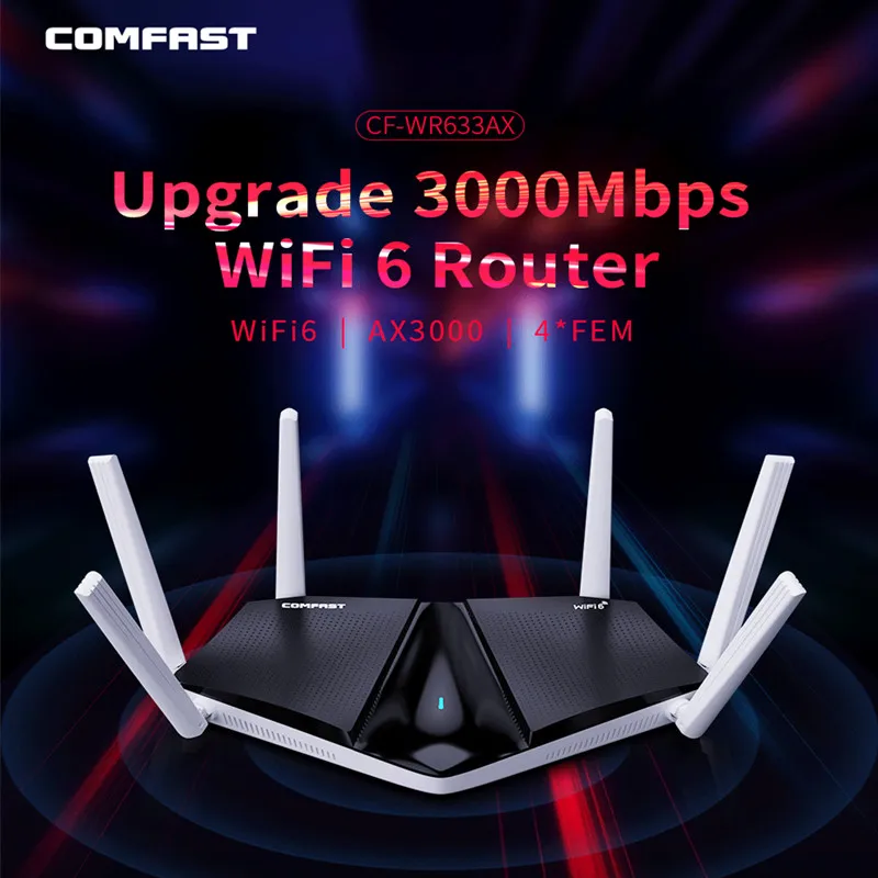 

WIFI 6 AX3000 Mesh Router 3000Mbps 802.11ax MU-MIMO FEM Full Gigabit Router with 6*3dBi wifi antennas WIFI range Extender router